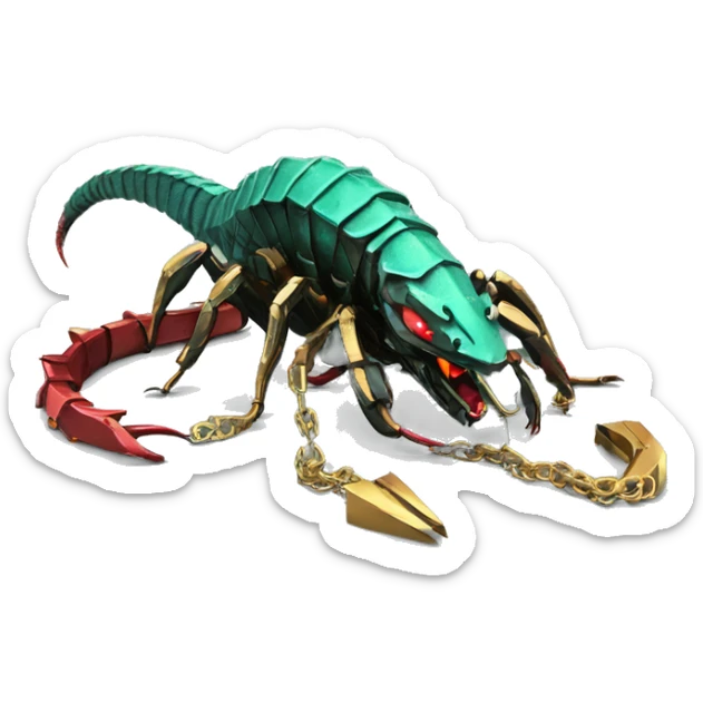 Dragon scorpion Black red gold green cyan rusty grunge effect scratched patina rat mouse scorpion tail stinger gangsta gangster hip hop gold chain mechanical cyborg pixel 3d render low poly sticker