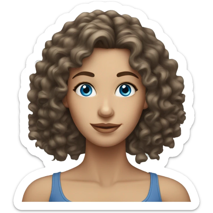 Blue-eyed Caucasian brunette woman with long curly hair  sticker