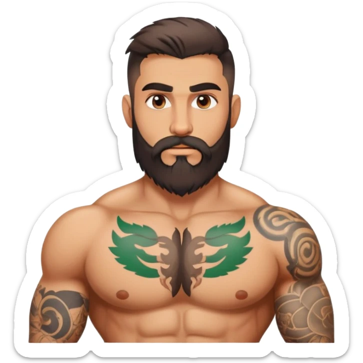 the sexiest italian man that is unbelievably muscular, rough beard, and tattoos on his upper body and neck sticker