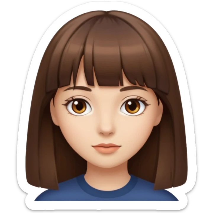 a beautiful girl with straight brown hair and bangs with brown eyes sticker