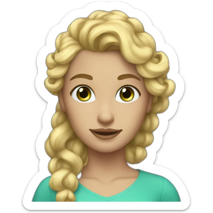 woman with blonde hair, a curly ponytail, and blue and green eyes sticker