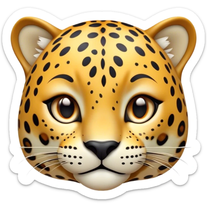 Cinematic Cute Jaguar Portrait Emoji, Head tilted playfully and inquisitively, with a smooth, agile form accented by delicate spotted patterns and round, sparkling eyes full of charm, Simplified yet irresistibly adorable features, highly detailed, glowing with a warm, inviting wild glow, high shine, affectionate and lively, stylized with a touch of whimsical feline grace, soft glowing outline, capturing the essence of a mischievous yet loving jaguar that feels like it could pounce out of the screen into your arms! sticker