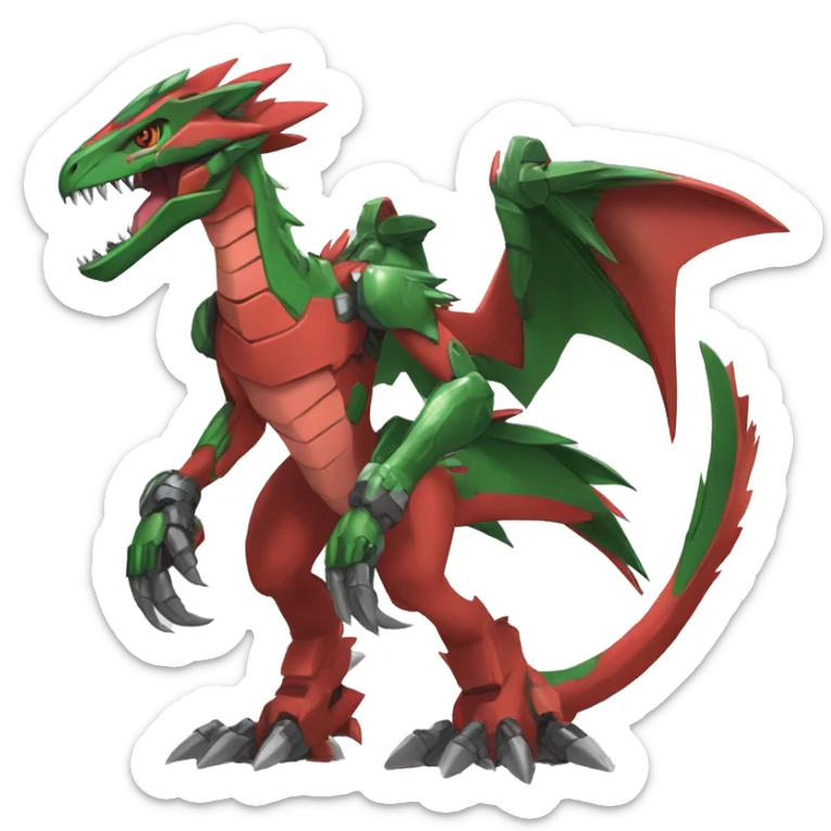  Cool Edgy Green Red Digimon-Fakemon-Guilmon-Velociraptor-Dragon-Mecha full body sticker