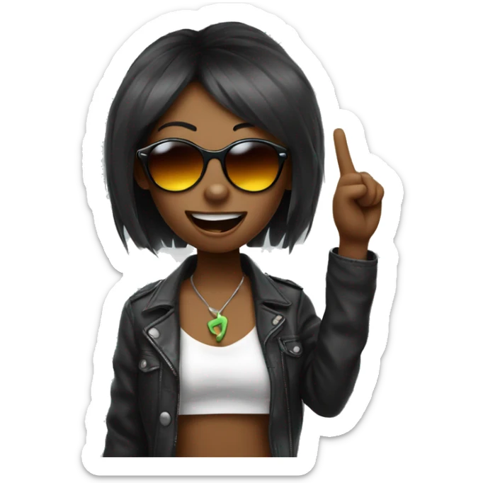girl with sunglasses sticking out their tongue like a heavy metal guy and holding up the ILY hand sign sticker