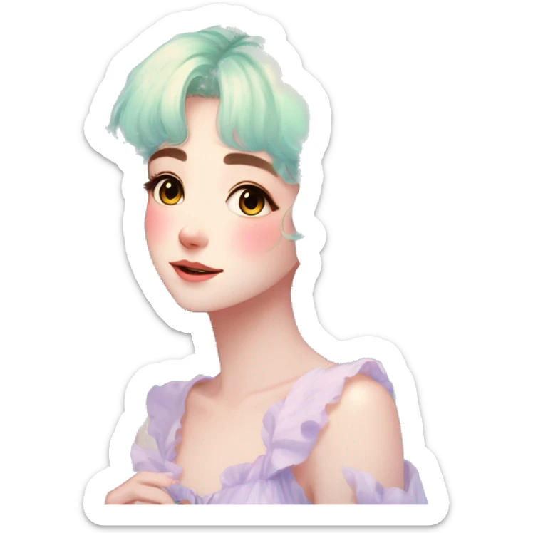 gorgeous anime pastel lady with butterflies and beautiful hair fairycore cottagecore sticker