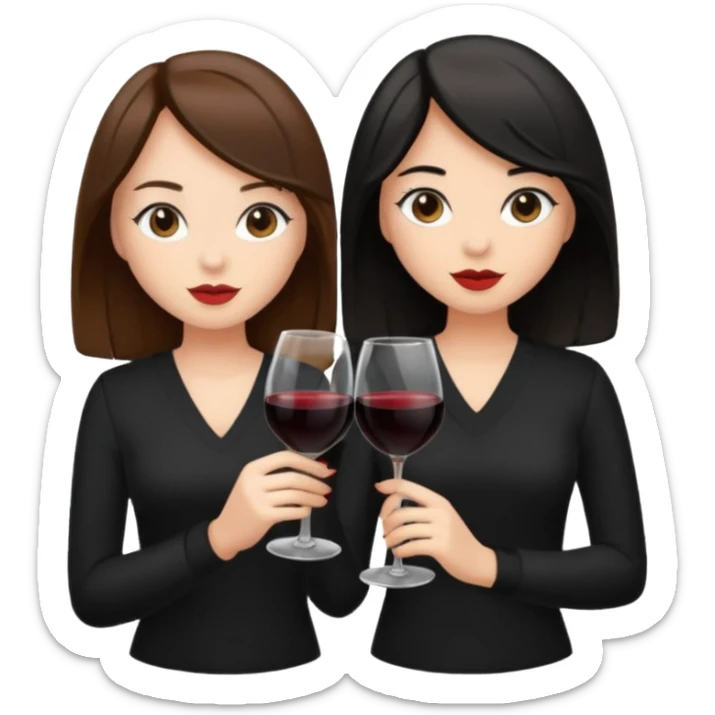 2 girls in black drinking wine with brown hair and black hair  sticker