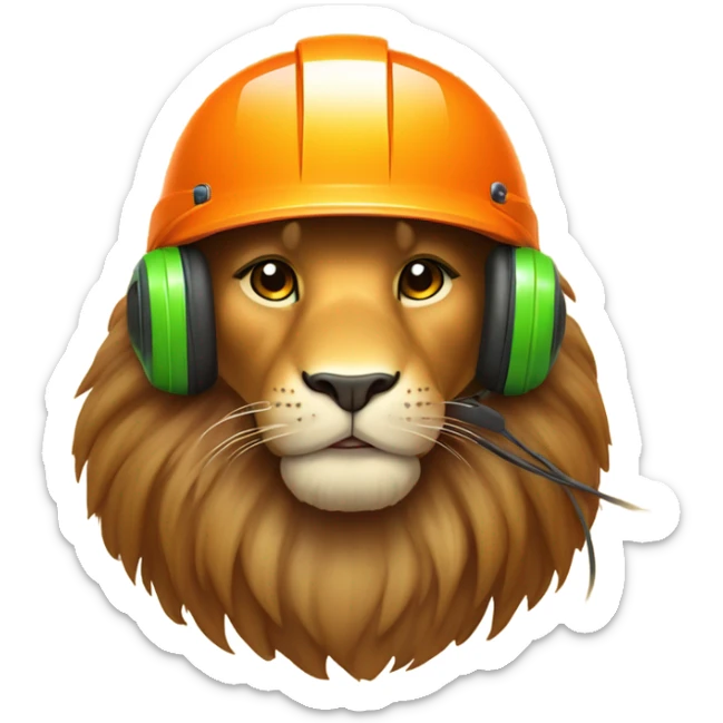 Cute Lion wearing helmet and headset as call center in orange and green theme sticker