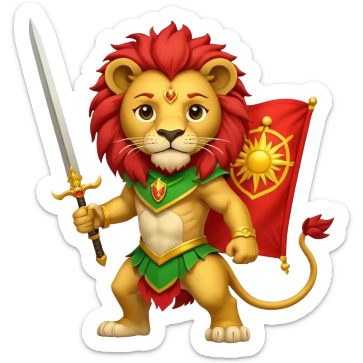 A lion with a sword and the sun on top of it and on the top green and bottom red flag sticker