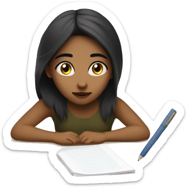 Tired girl with black eyes student writing an outline Tired girl with black eyes student writing an outline  sticker