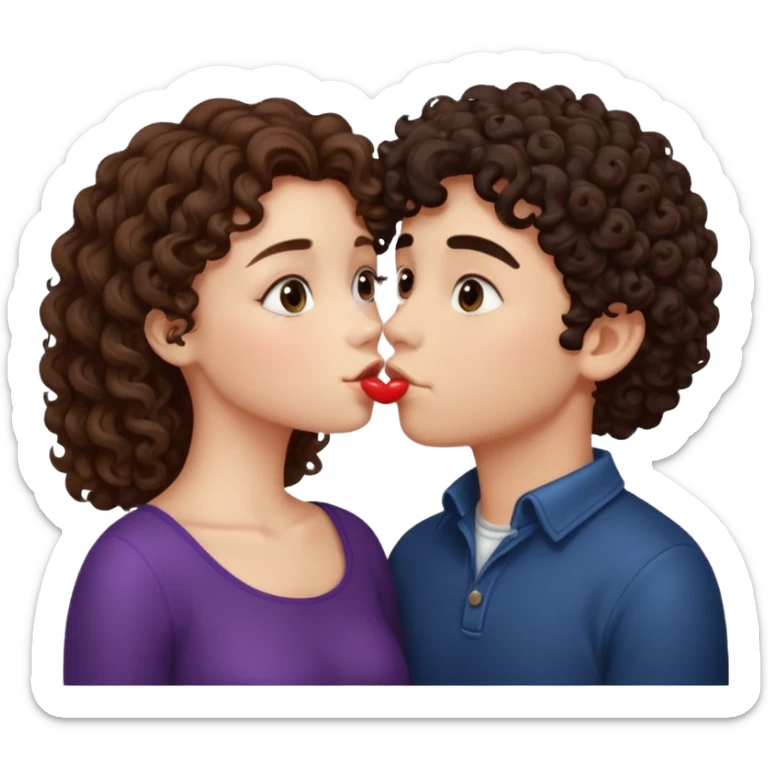A girl with curly hair and a boy with darck hair kiss sticker