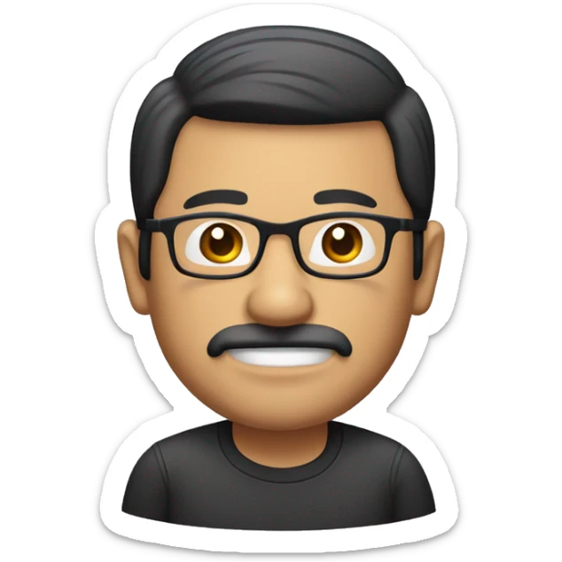 full body of a south east asian middle-aged man with glasses with black hair, a small moustache and tiny beard only on the chin  sticker