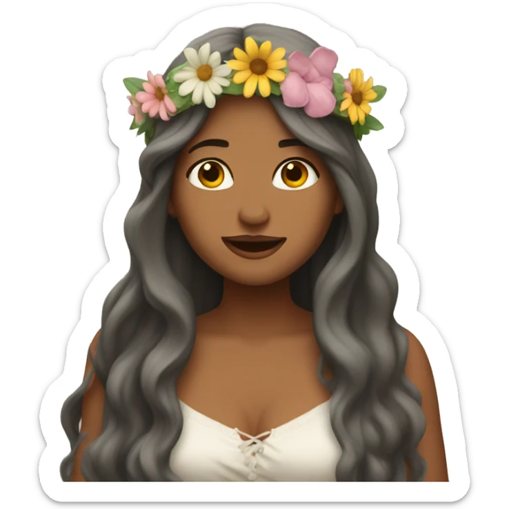 long haired woman wearing a sundress and a flower crown singing sticker