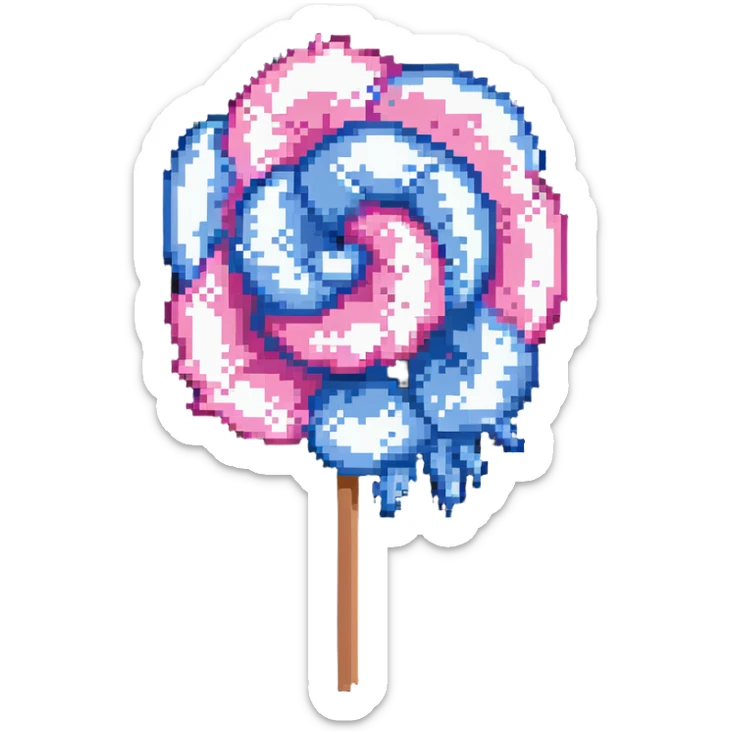 fluffy pastel pink cotton candy on a paper stick, swirling cloud-like texture, fluffy, not stringy or messy sticker