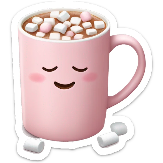 Light Pink mug of hot chocolate with marshmallows  sticker