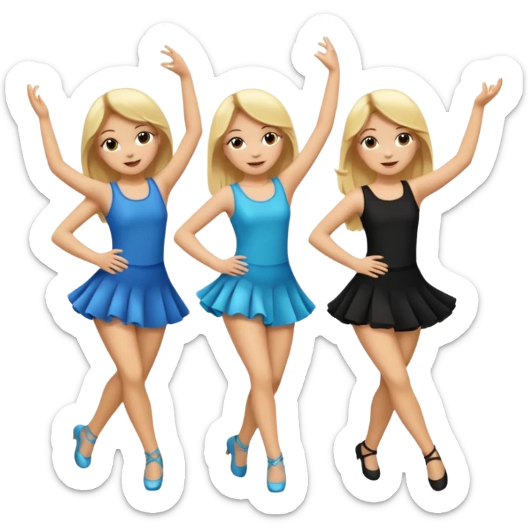 Emoji of 3 Girls dancing one with blonde hair, one tan skin with brown hair and one with black  hair ONLY ONE IS BLONDE sticker