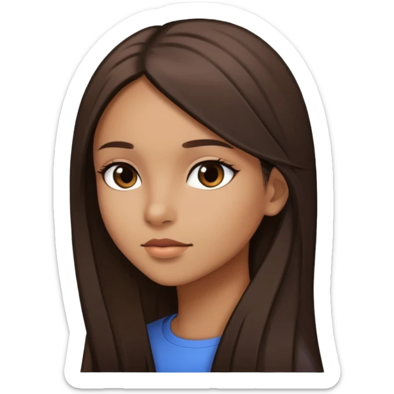 Feminine girl with light brown skin, dark straight long hair and dark eyes, profile picture style sticker