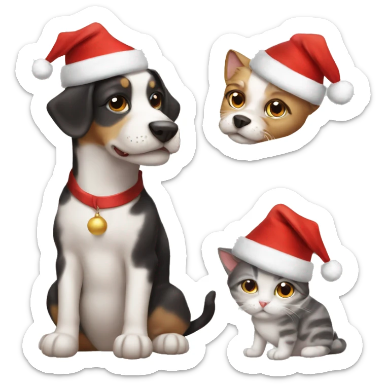 Cat dog cat dog cat dog cat dog with Christmas hat sticker