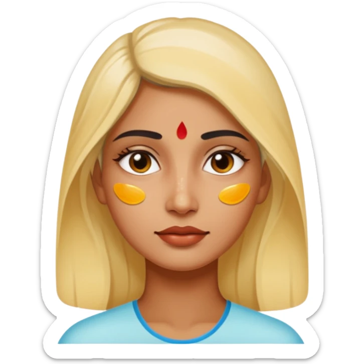 make an emoticon of a woman that has gel-like under eye patches of skincare of transparent color and make the woman slightly indian with only skintone and hair and no other such element and make the patches slightly bigger sticker