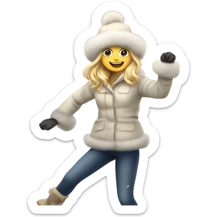 blonde girl in a fur hat dancing in the snow full body sticker