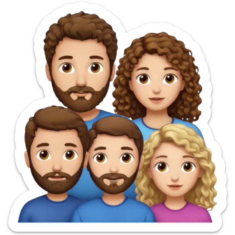 2 gars cheveux et petite barbe brune 2 filles cheveux longs bruns frisés et blond raide sticker