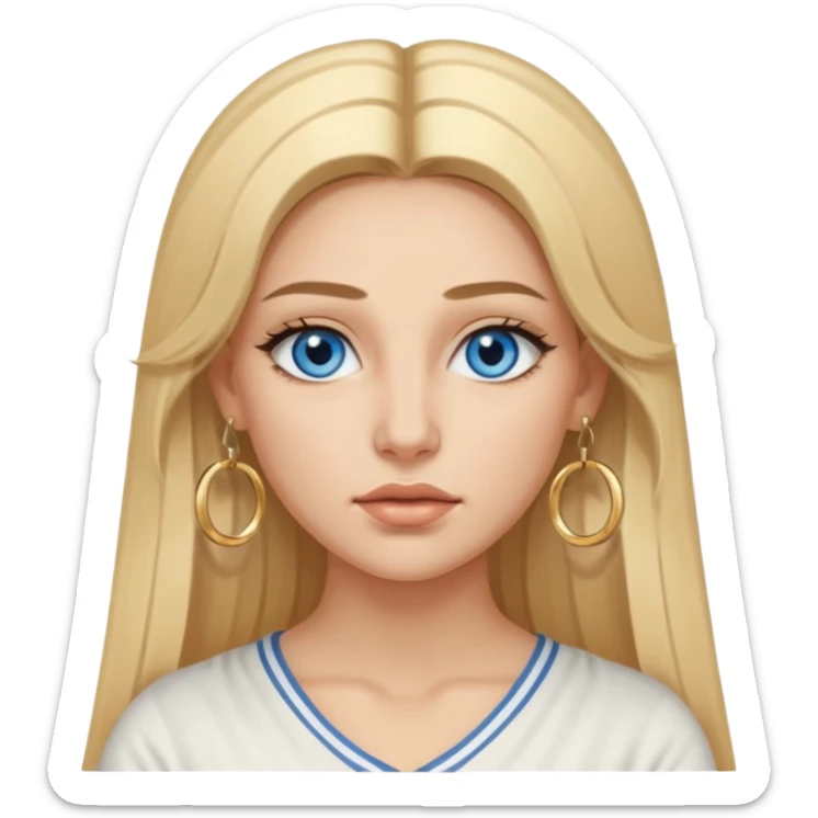 Attractive Greek woman with a wide face, baddie look, Long straight blonde hair and gold hoop earrings and blue eyes sticker