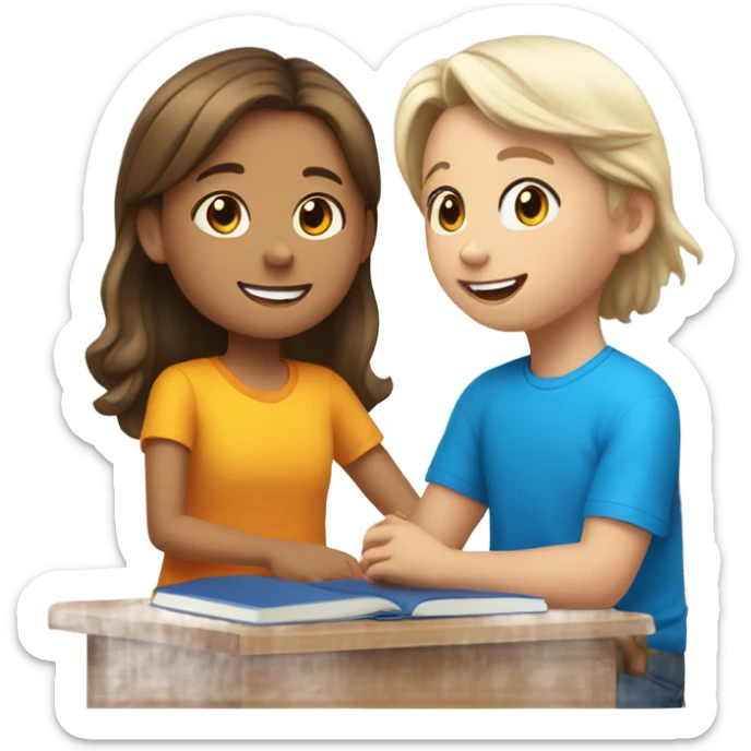 One Little Girl, white skin, bronze hair, smile, tutor, bright blue t shirt, icon  sticker