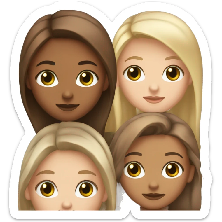 three girls, one with blonde highlights and green eyes, one with brown/blonde highlights and brown eyes, one with brown hair and brown eyes sticker