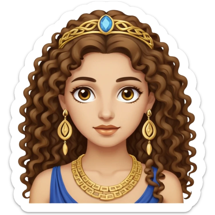 attractive Greek woman with long curly hair and light skin wearing gold Greek jewelry sticker