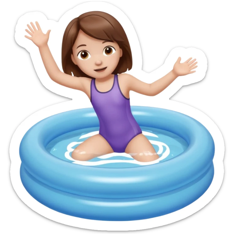 Enfant fille 2 ans cheveux brun qui saute dans sa piscine gonflable  sticker