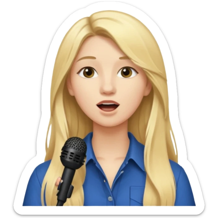 Singer Young woman – long blonde hair, around 20s,  singing into mic sticker