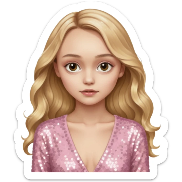 Lily-Rose Depp with long golden blonde hair, pale pink sequin outfit sticker