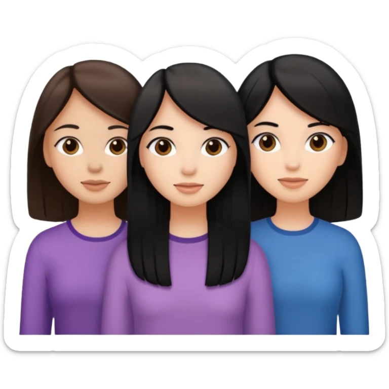 Three girl friends with straight hair one have black hair and two have brown hair sticker