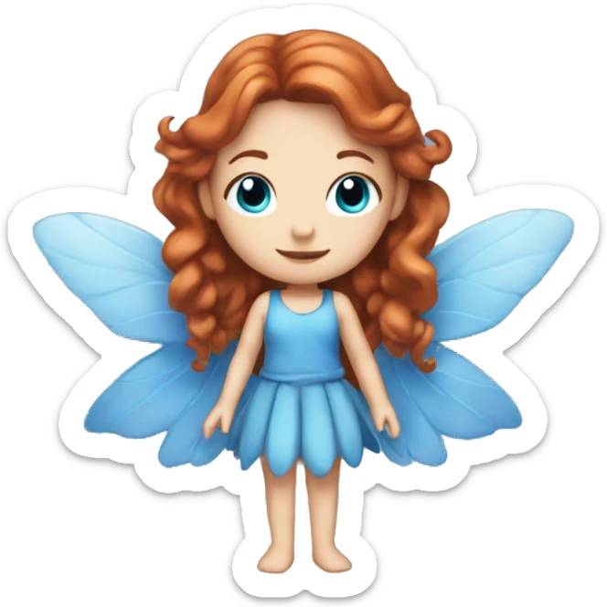 girl who is a fairy with white skin, auburn hair, blue eyes and a blue fairy outfit with wings sticker