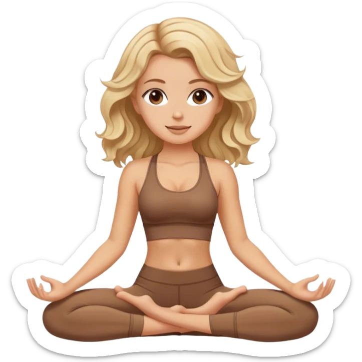 White girl with wavy blonde hair doing yoga brown set sticker