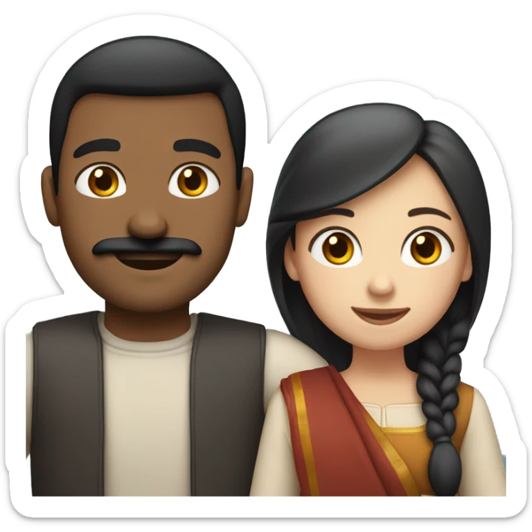 Couple hugging and embracing each other, Indian man with black hair and moustache, white woman with blue eyes and brown hair  sticker