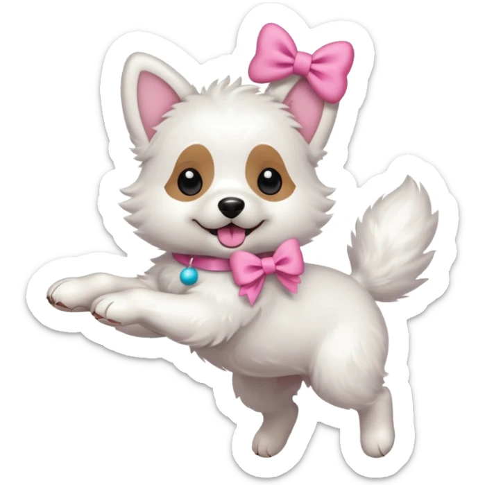 girly dog with a pink bow jumping in the air to catch a ball sticker