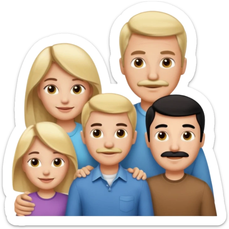 Family of 5: Mom, dad, 2 boys, one girl. Kids have blonde hair. Mom has light brown hair. Dad has black hair with mustache. sticker