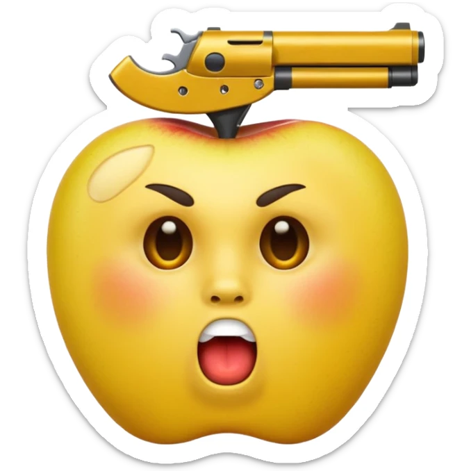 Hazme una carita redonda  amarilla de Apple con una pistola dentro de la boca sticker