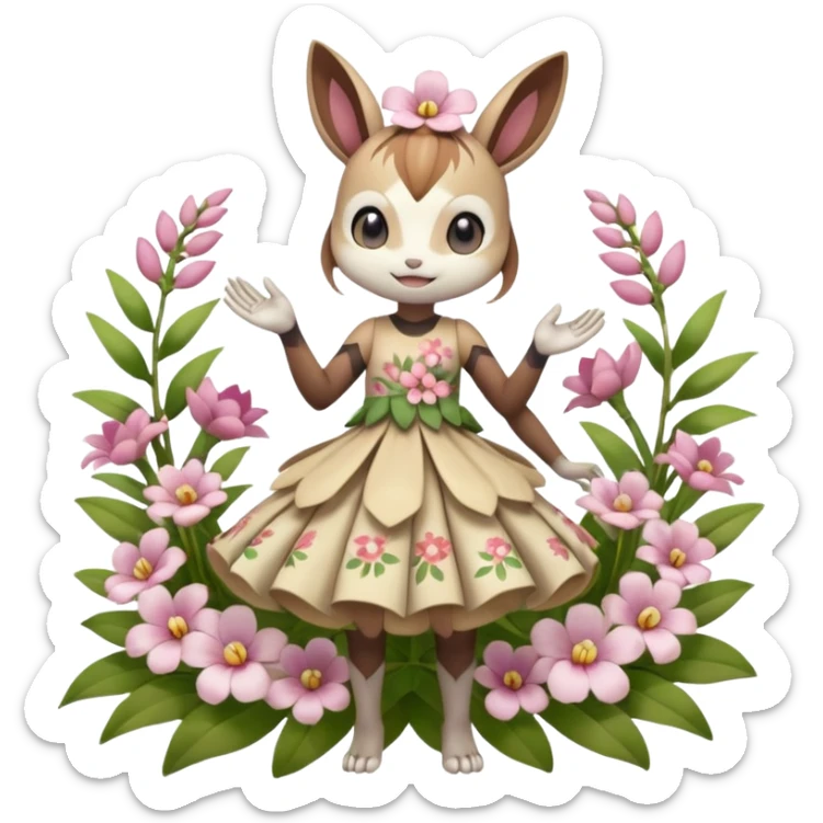 Cute Romantic Realistic  Floral Meloetta-Palkia-Digimon-Pokémon-Fakémon-hybrid-fusion, full body sticker