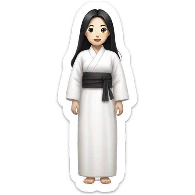 A Korean woman with black hair and white clothing emoji. sticker
