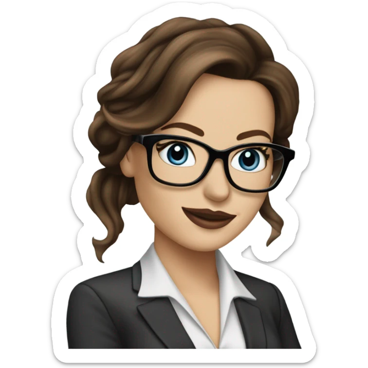 Realistic Kate Beckinsale blue eyes wearing glasses in a business dress drinking coffee  sticker