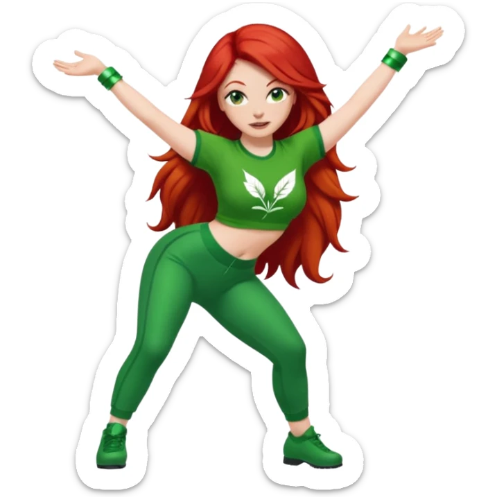 Thick white woman twerking with long red hair and green 420 outfit sticker