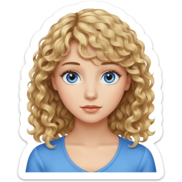 persona mujer con piel clara y rizos suaves color café con el fleco rubio sticker
