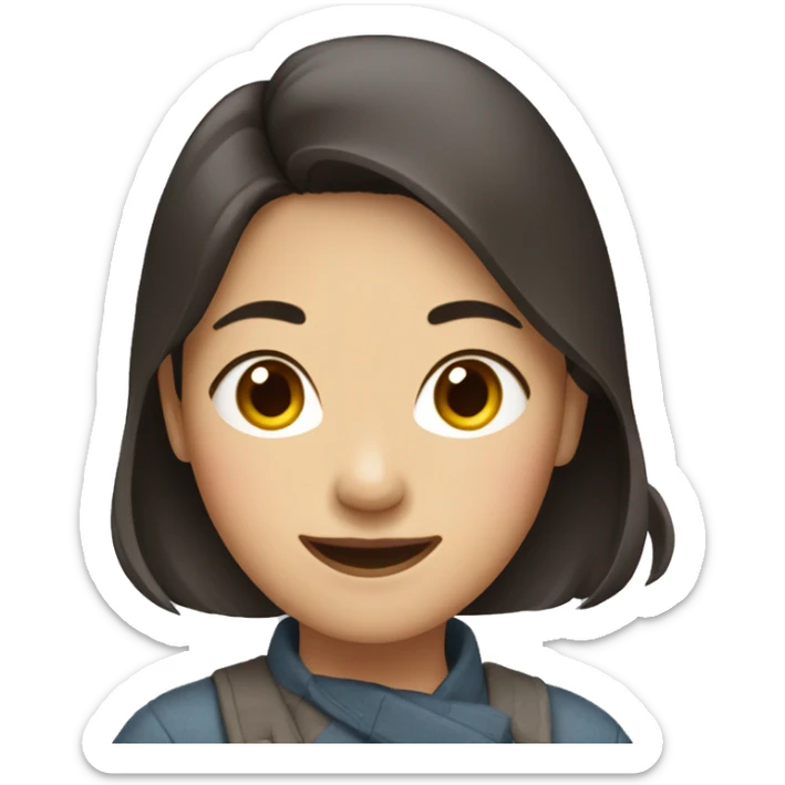 A 30s Asian woman with dark brown hair, and smiling sticker