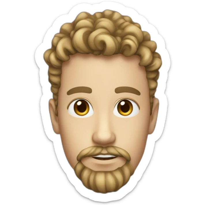 a white teen with taper fade curly hair and a little moustache and a beard on chin sticker