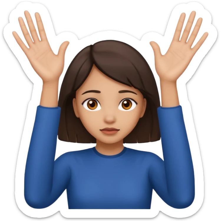 Nervous emoji + hands up emoji. Remove flow effects at the very top the of the hands palm forward so the head can be between the hands. Lightskin girl emoji sticker