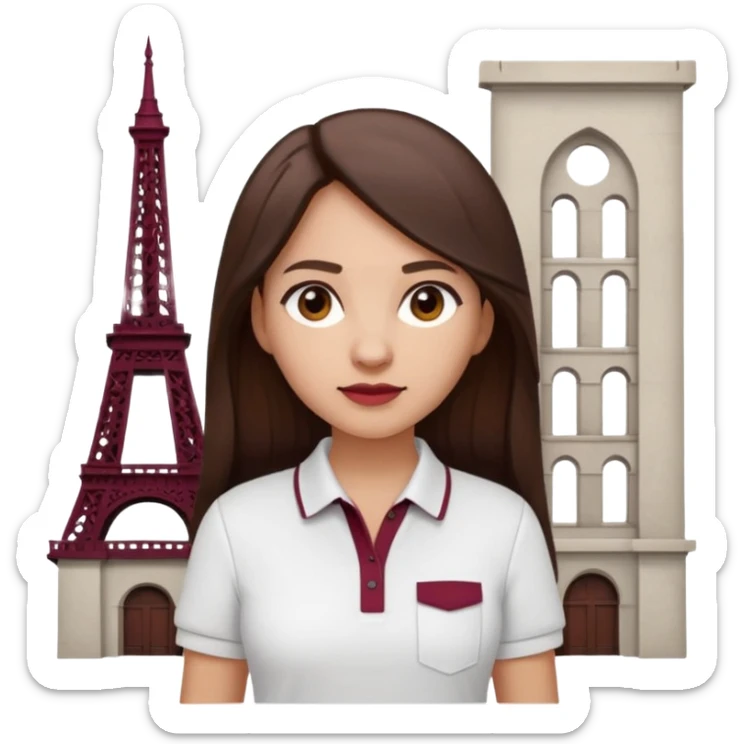 architect woman light skinned dark brown hair in WHITE POLO, long hair but then wearing proper architeture attire maroon touch of colors sticker
