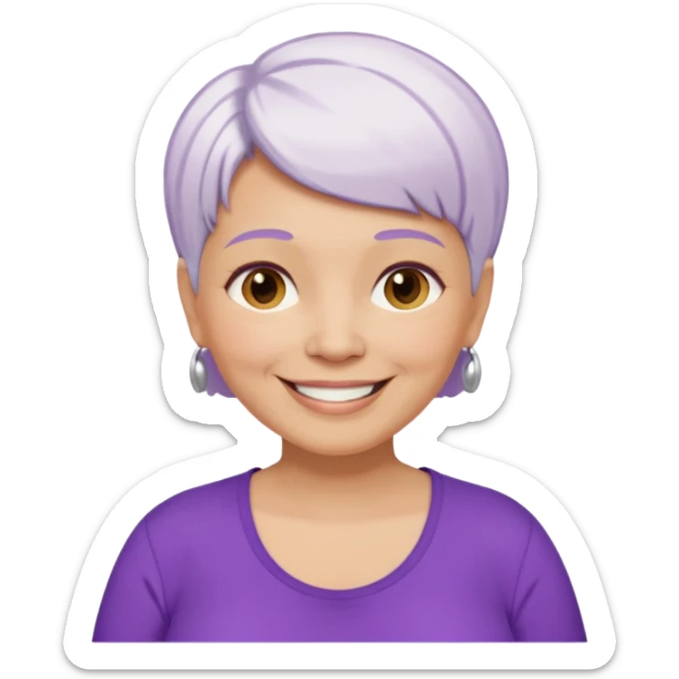 older pregnant woman with short white hair, purple shirt, medium color skin sticker