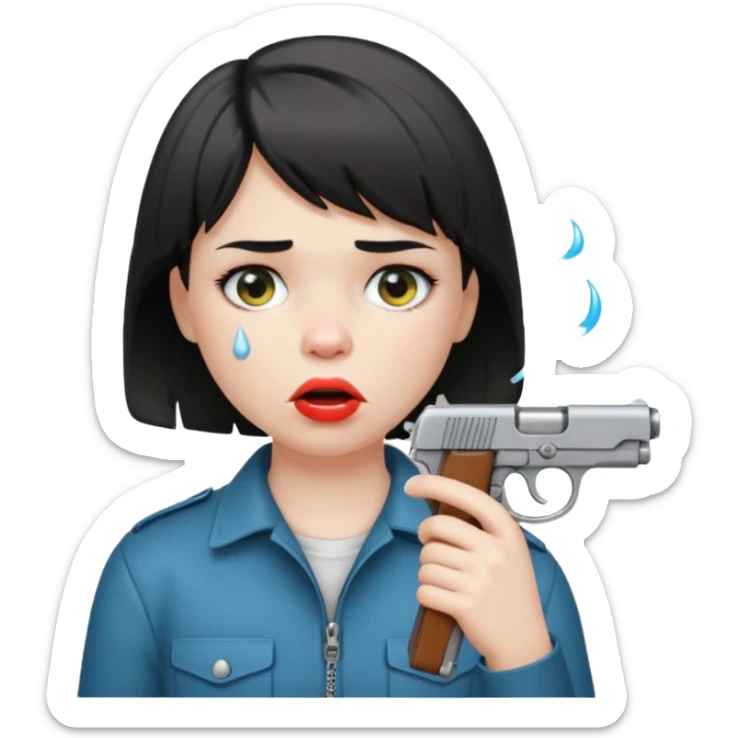 short hair girl with mullet putting gun in her mouth sticker
