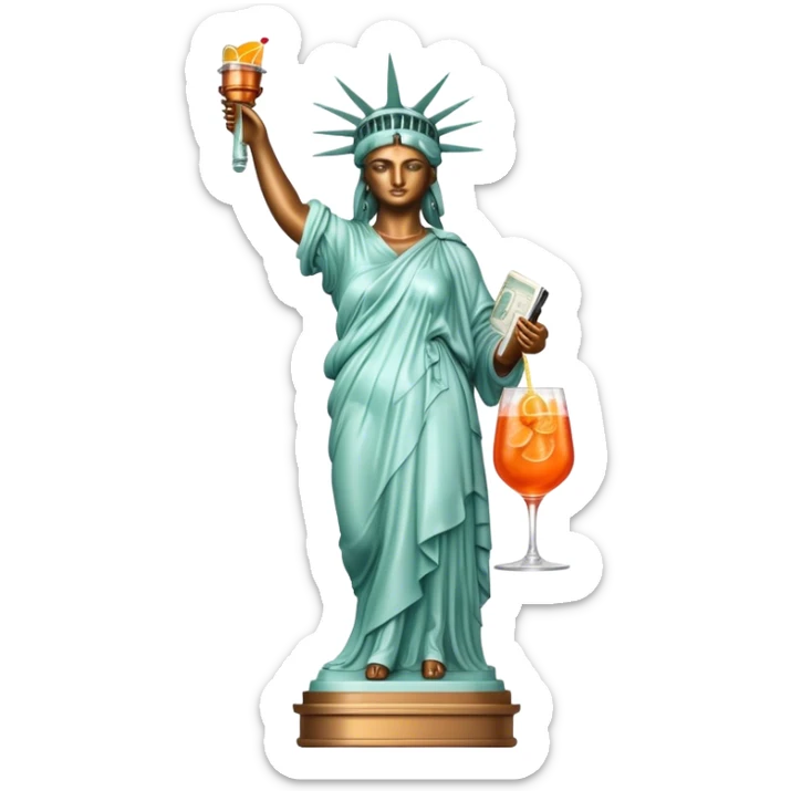 FULL BODY OF STATUE OF LIBERTY WITH AN APEROL SPRITZ COCKTAIL sticker